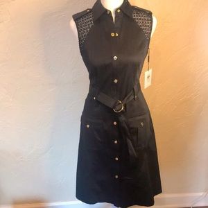 Calvin Klein black fit/flare mesh back dress sz 0